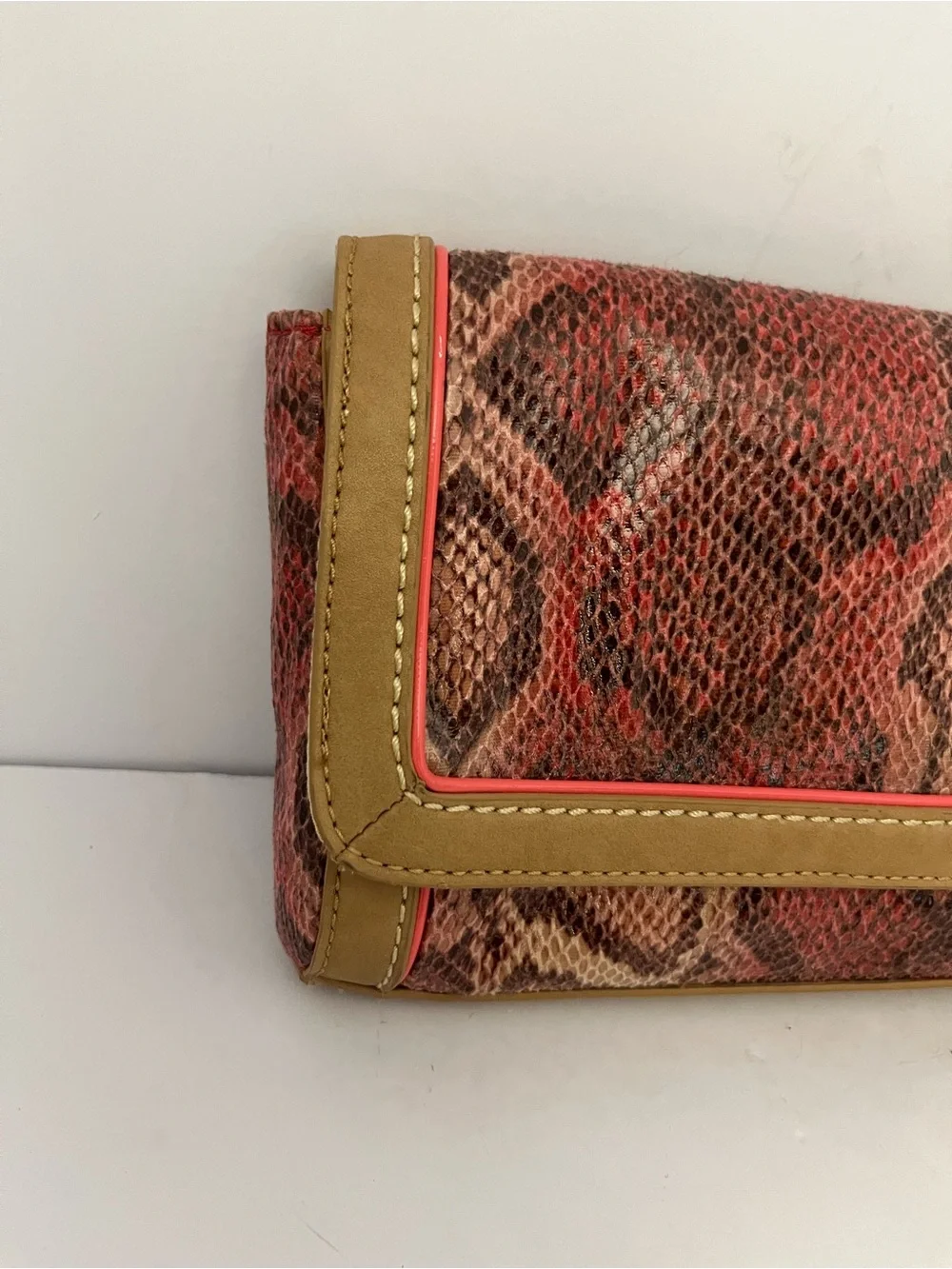 Ann Taylor Loft Animal Print Clutch Tan 9x5 Faux Snakeskin